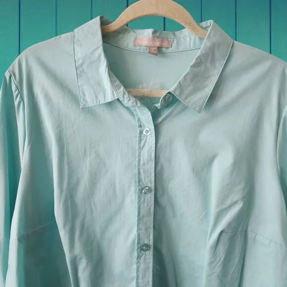 Woman Within Mint Green 3/4 Sleeve Button Down Shirt Size L (18W/20W) - Picture 7 of 10